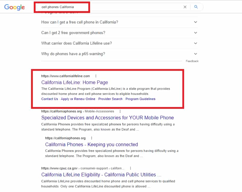Cell phones search results