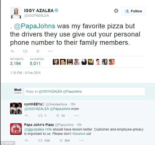 Iggy Azalea customer complaint on Twitter