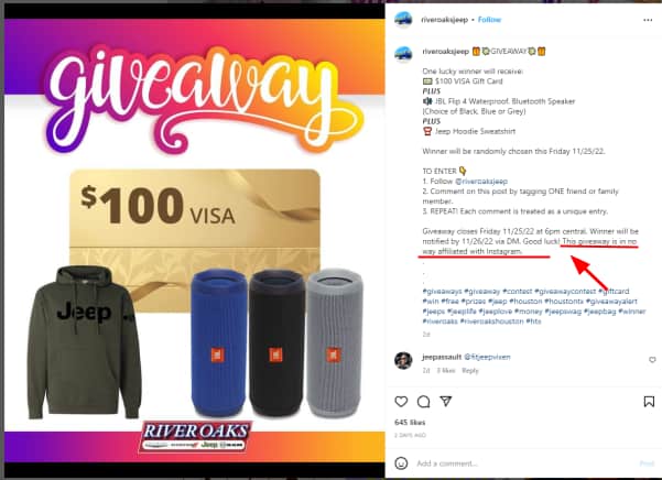 Instagram giveaway post