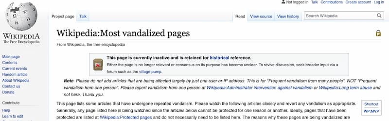 Wikipedia most vandalized pages