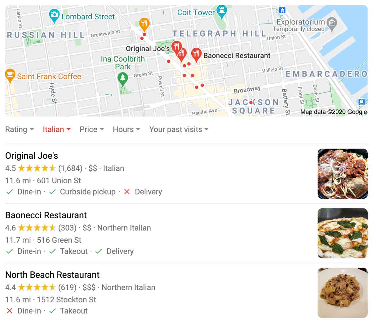 example of a google local 3 pack in search results