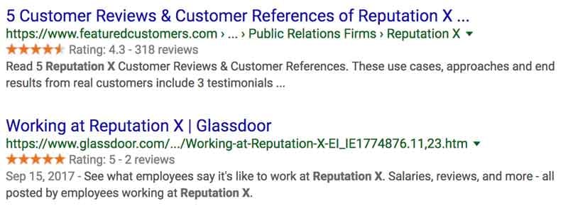 example of reviews in serps