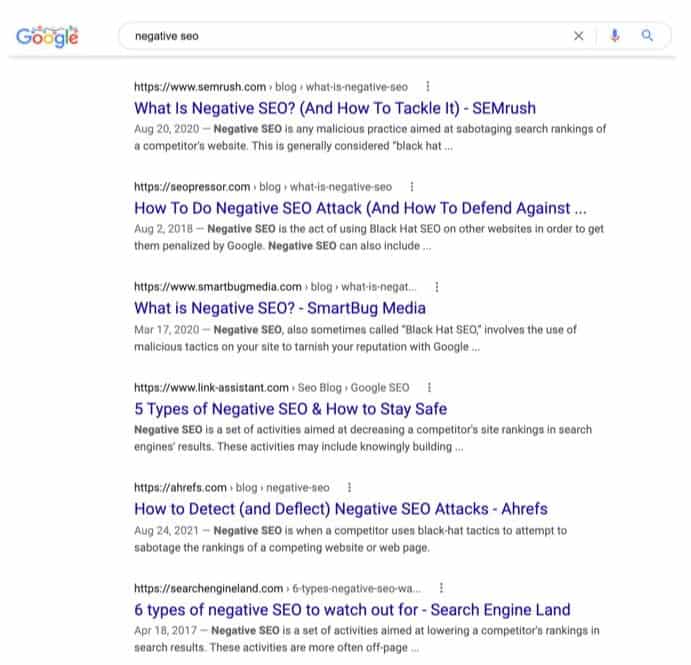 negative seo google search