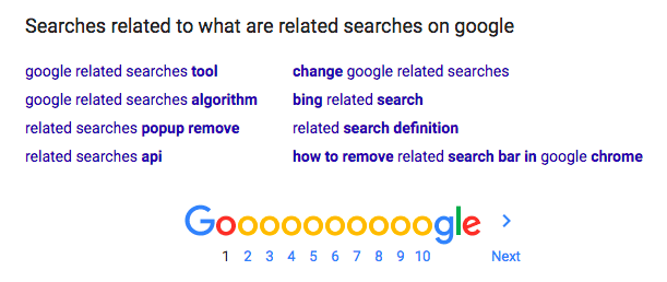 voorbeeld van hoe gerelateerde zoekopdrachten eruit zien in google