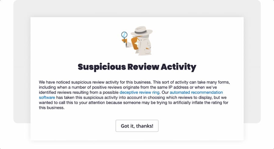 suspicious review activity alert