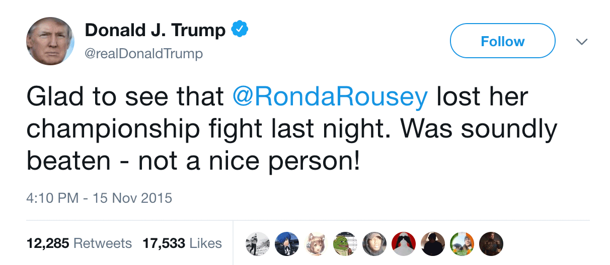 trump rousey tweet - not a nice person