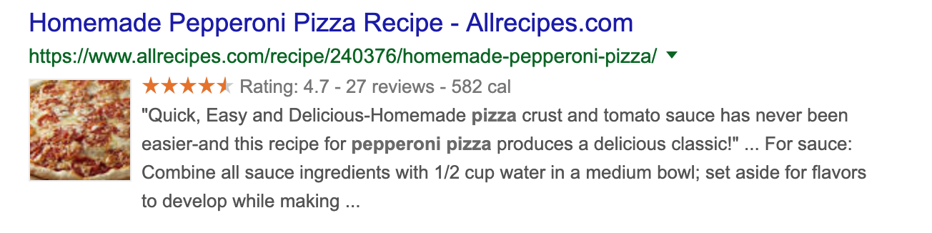 Example of a snippet in search results