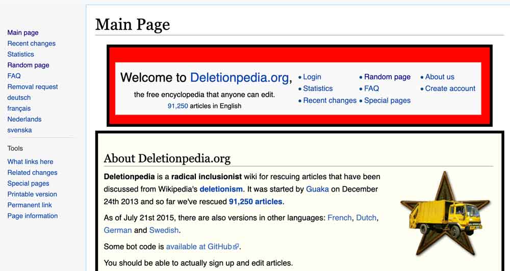 Deletionpedia home page screenshot