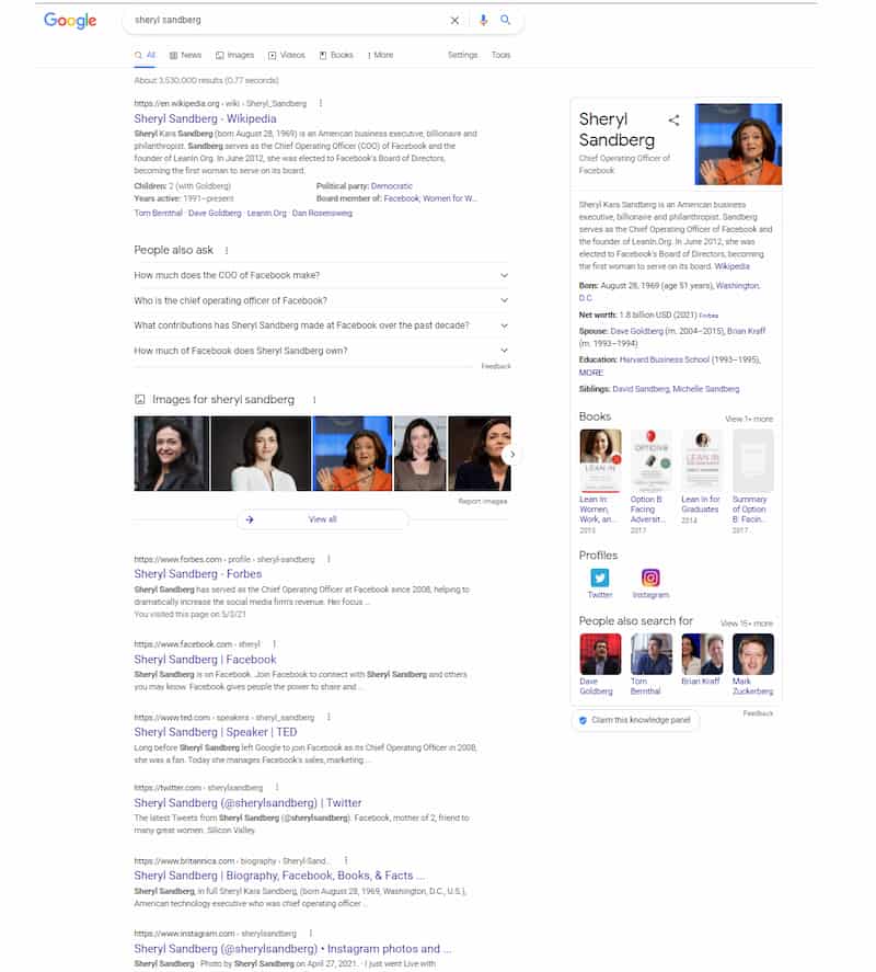 Sheryl Sandberg search results