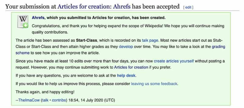 Submit Wikipedia article for review