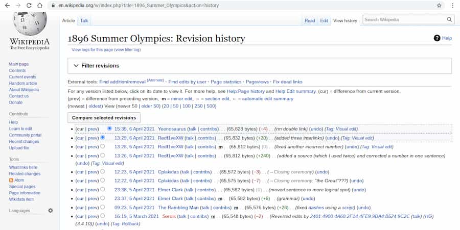 Wikipedia revision history