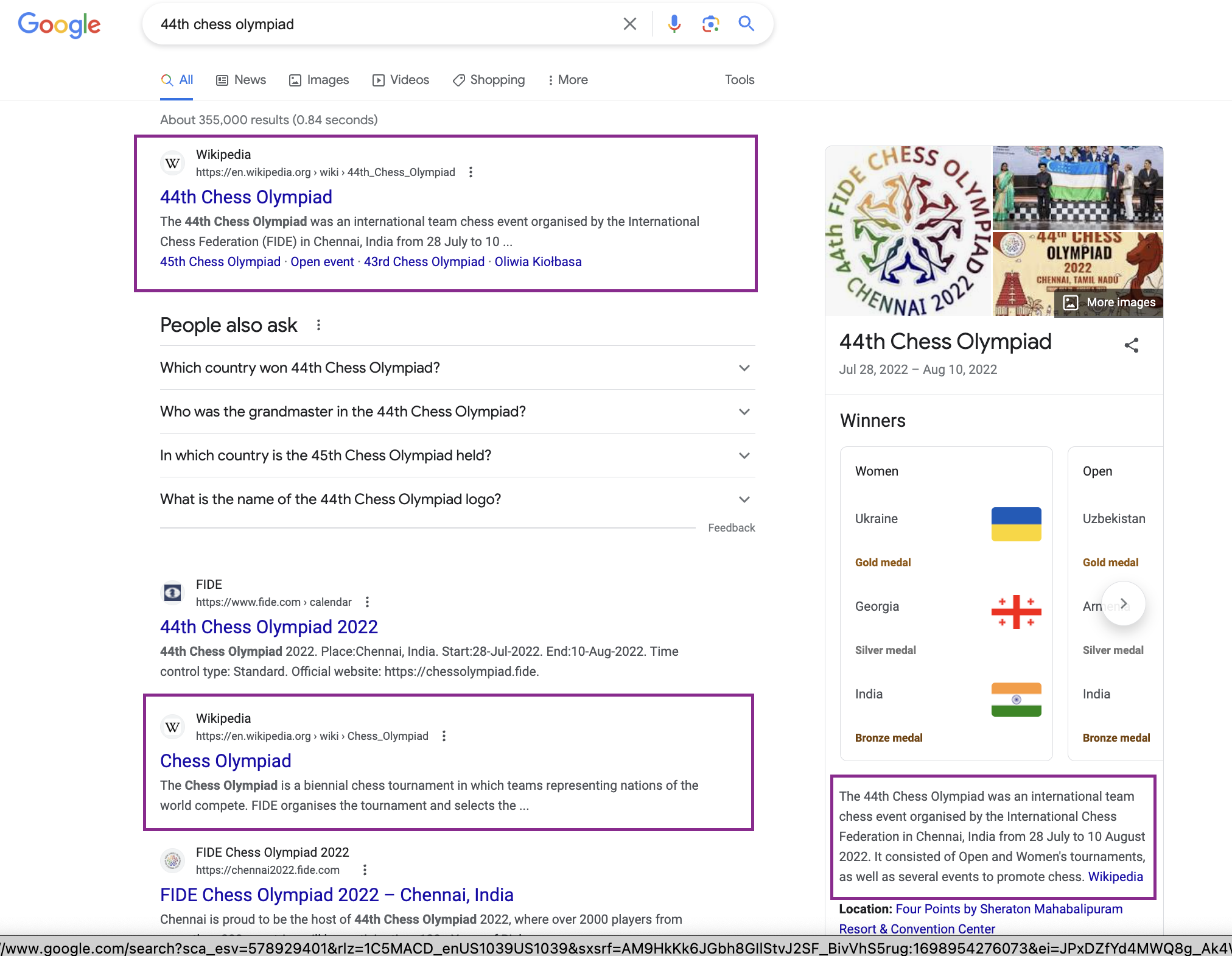 Wikipedia shows up multiple times in a search results page.