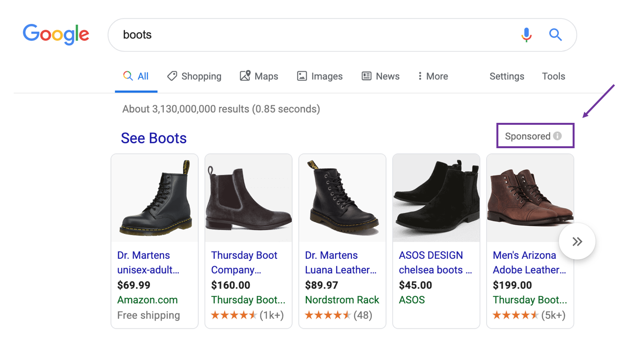 example of shoes on a carousel in google