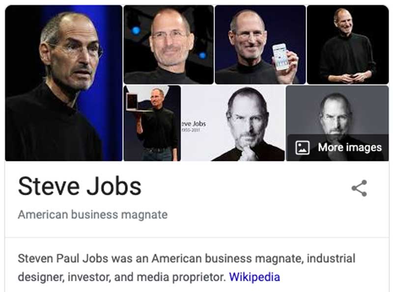 steve jobs knowledge panel in google