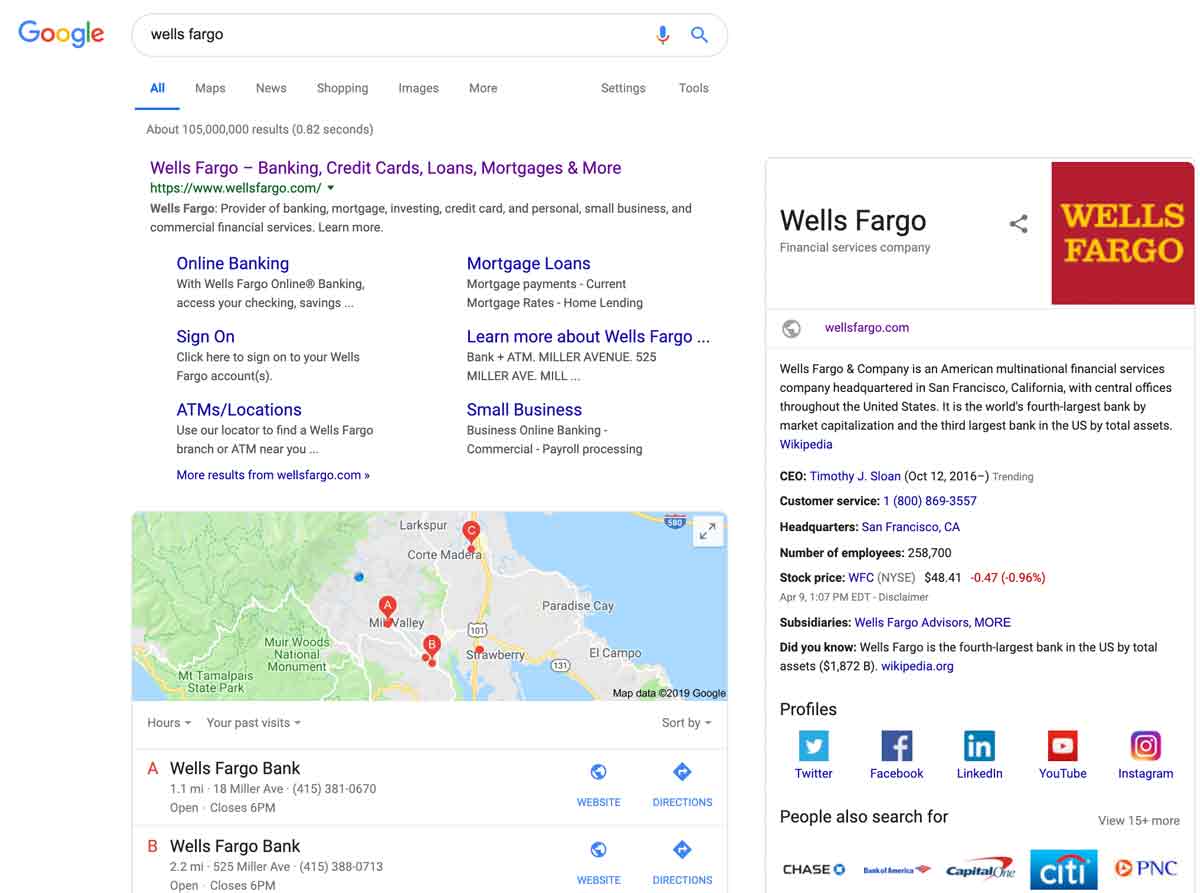 a rich search result for wells fargo