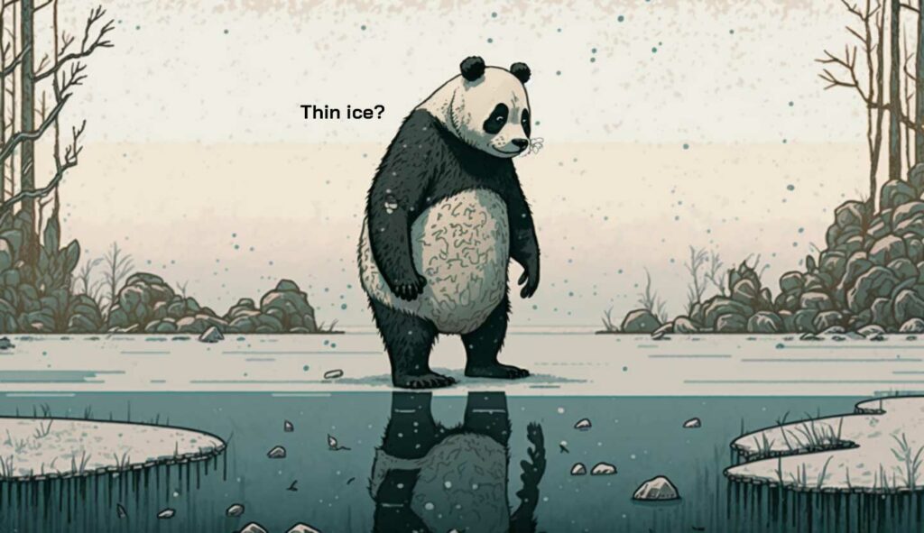 An image of a panda wondering if Wikipedia is trustworthy.