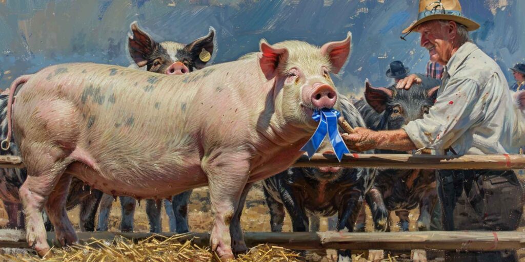 Image of a pig eating a blue ribbon, a tongue in cheek reference to bias on Wikipedia. 